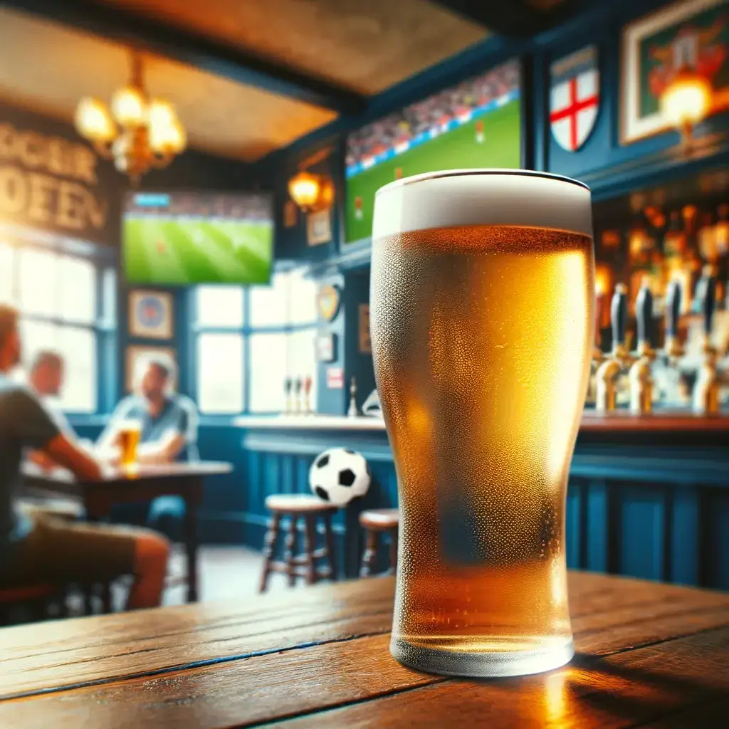 Pint of lager in a football pub