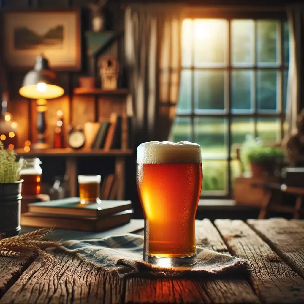 Pale ale on a rustic wooden table