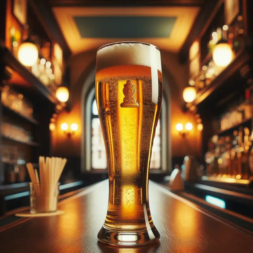 Refreshing glass of Pilsner on a bar top