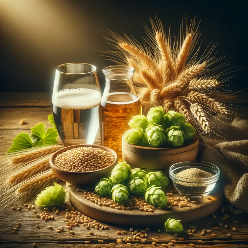 The four constituents of beer: Yeast, Hops, Barley, and Water