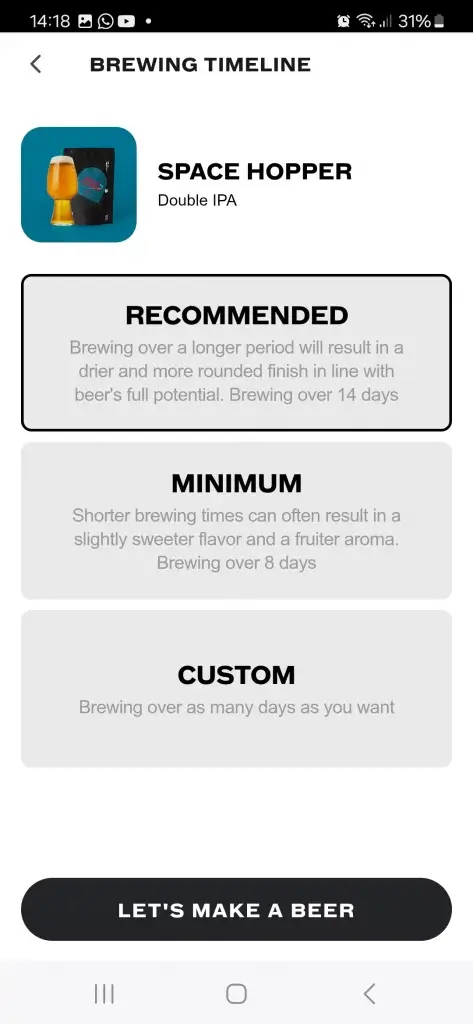 Brewing timeline - Pinter app screenshot